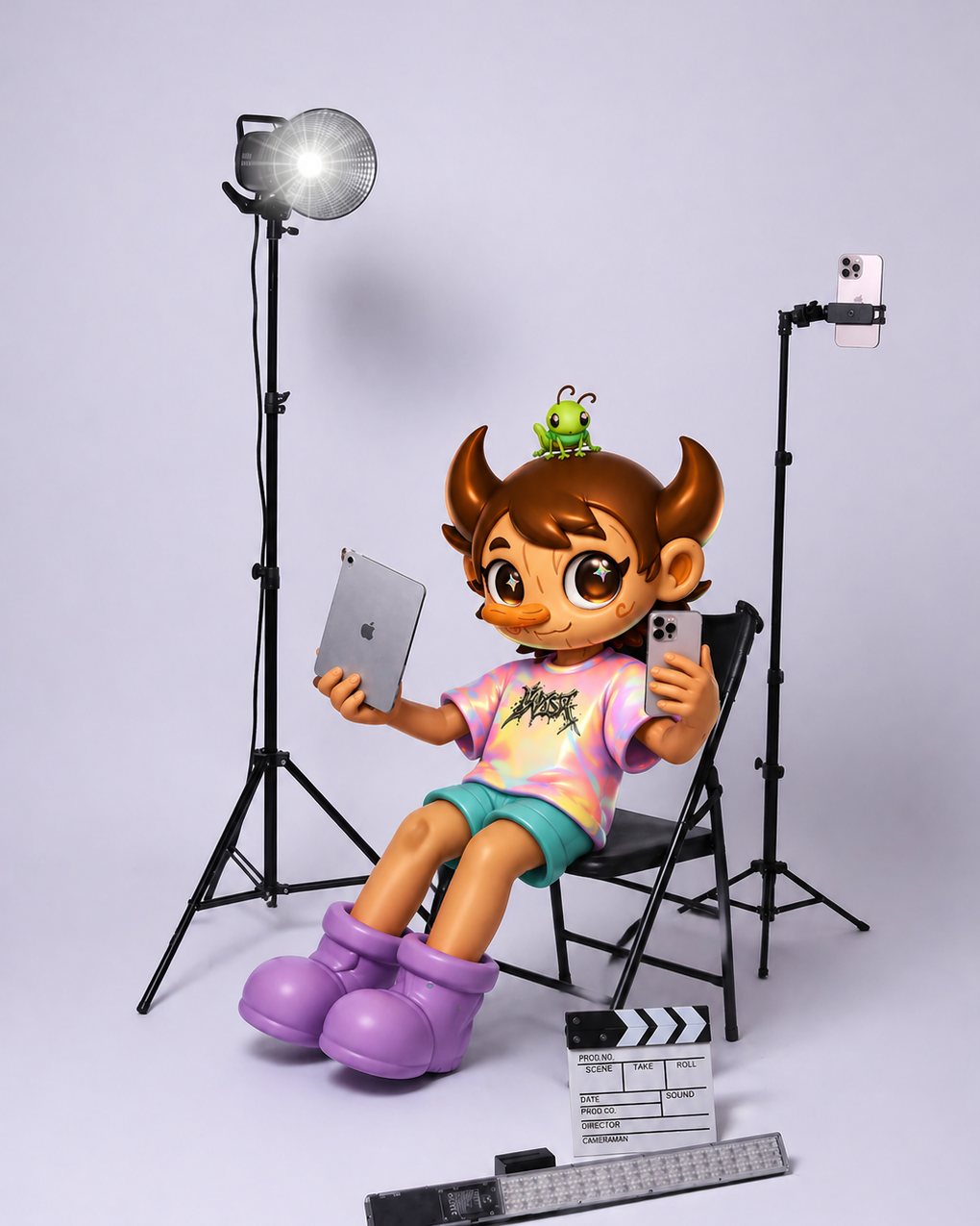Mascote da Wish Creative em um estúdio de gravação